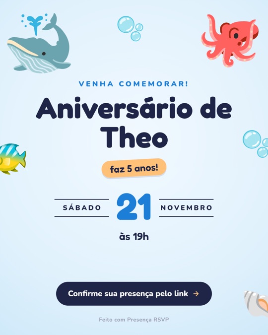 Convite no tema Fundo do mar